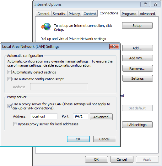 Internet Options LAN settings