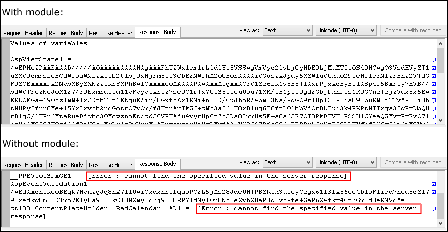 ASP.net server responses comparison